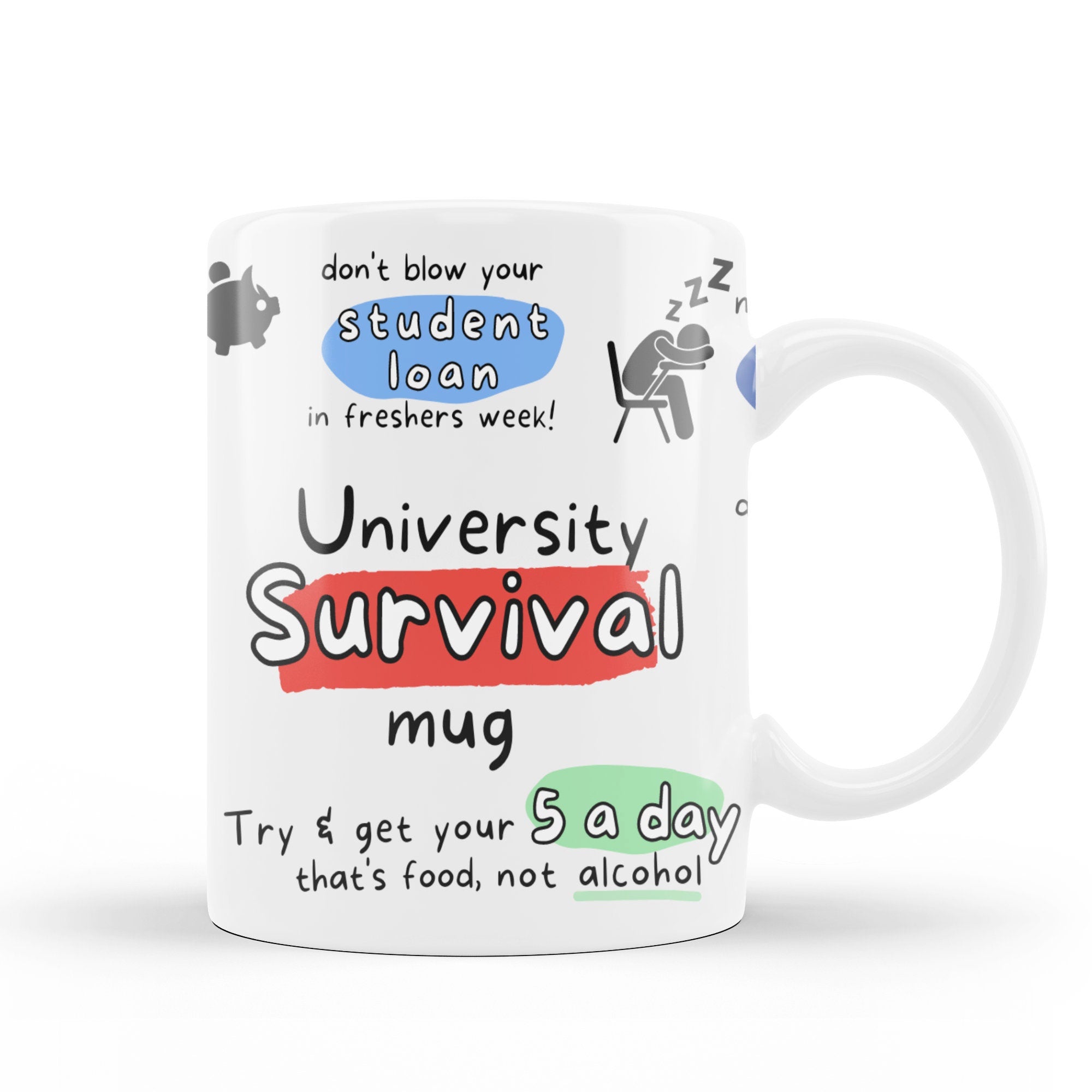 SECONDS University Gifts, University Survival Mug, Funny Uni Gift, Starting University Present, New Student, Leaving for Uni, Good Luck