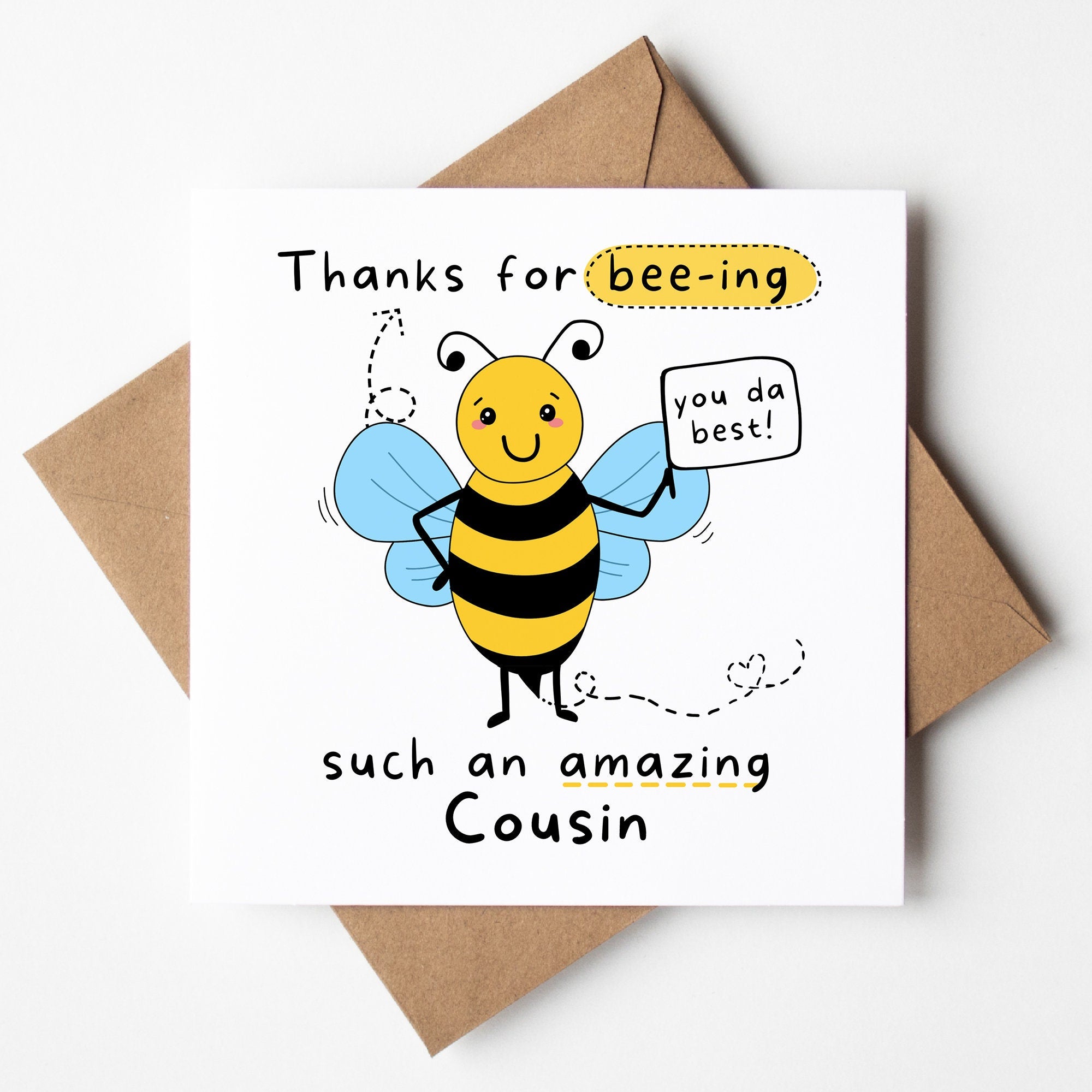 Thanks For Beeing Such An Amazing Cousin, Cute Card, Bee Pun, Cousin Thank You Card, Card For Cousin