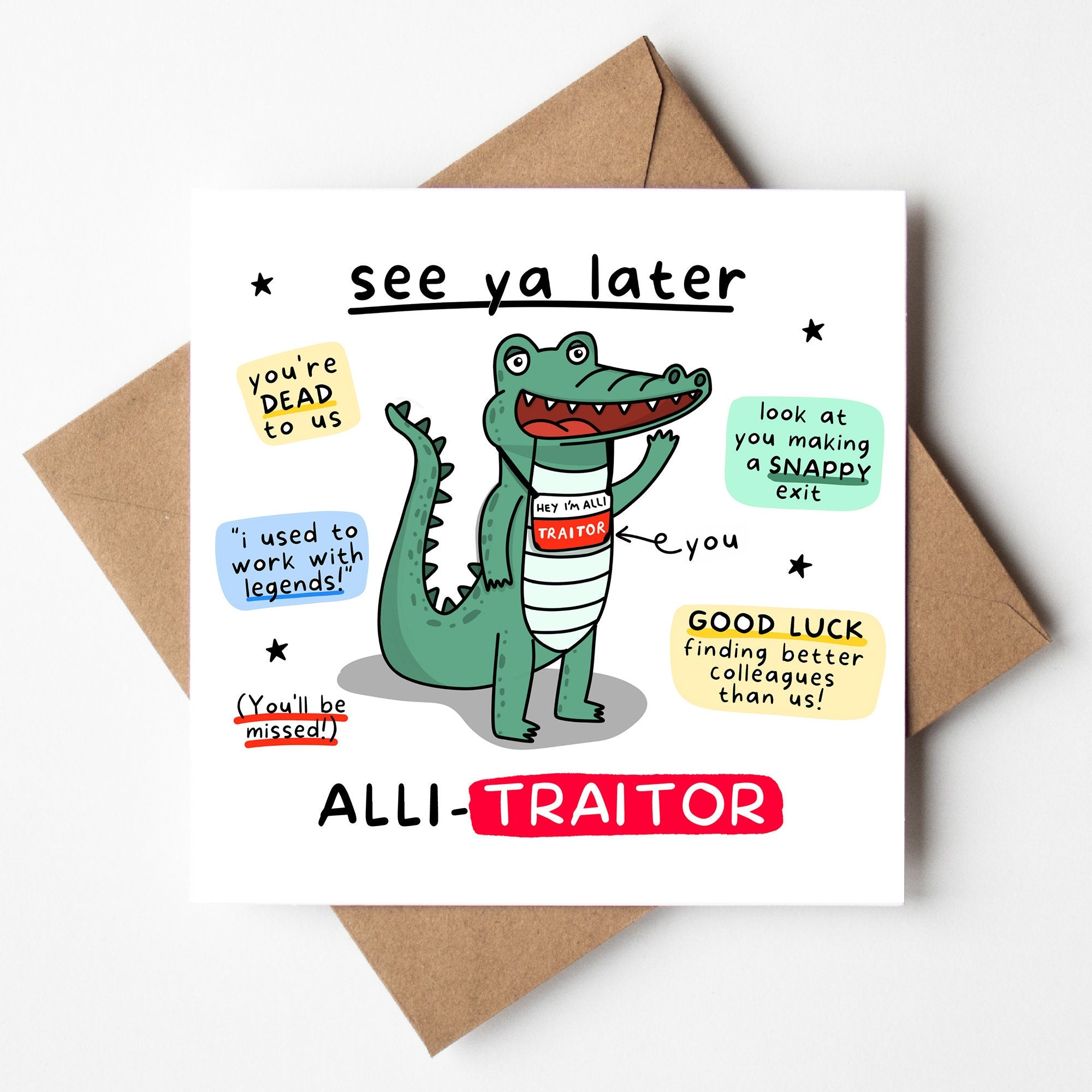 Funny Leaving Card, Sorry You're Leaving, Work Leaving Card, See Ya Later Alligator, Good Luck Card, For Colleague, For Employee